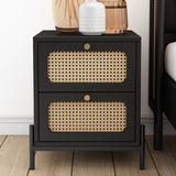 ZNTS Modern Cannage Rattan Wood Closet 2-Drawer Side Table End Table Nightstand for Bedroom, Living Room, WF303222AAB