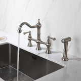 ZNTS Bridge Dual Handles Kitchen Faucet With Pull-Out Side Spray in W928111488