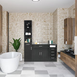 ZNTS MDF With Triamine One Door One Drawer Three Compartments High Cabinet Bathroom Wall Cabinet Black 02954005