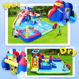 ZNTS 10 in1 Inflatable slide water park bouncing house garden with splash pool & water gun & basketball & W167790000