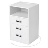ZNTS FCH 40*35*65cm Particleboard Pasted Triamine Three Drawers With Socket With LED Light Bedside Table 64197585