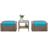 ZNTS 3 Piece Outdoor Ottomans with Glass Coffee Table W1828105199