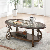 ZNTS Coffee Table with Glass Table Top and Powder Coat Finish Metal Legs,Dark Brown （52.5"X28.5"X19.5") 15456244