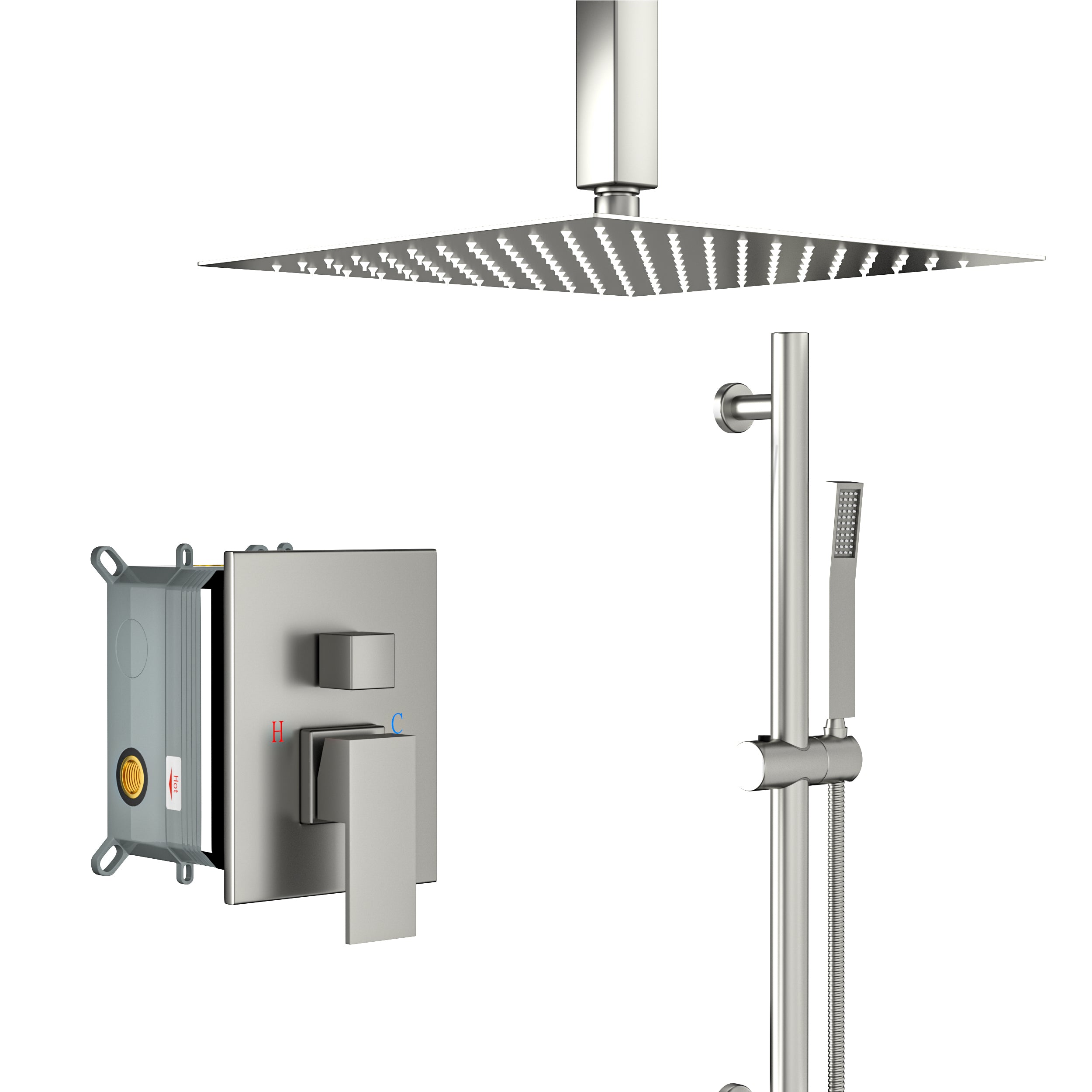 ZNTS 16" Rain Shower Head Systems ,with 26.18 inch Adjustable Angle Slide Bar,Brushed Nickel,Ceiling W124382459