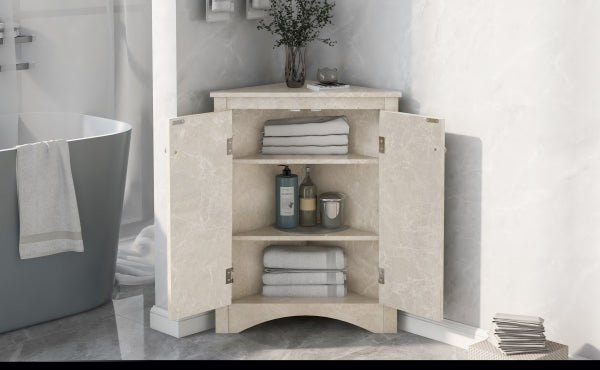 ZNTS White Marble Triangle Bathroom Storage Cabinet with Adjustable Shelves, Freestanding Floor Cabinet WF291467AAM