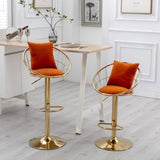 ZNTS Orange velvet bar chair, pure gold plated, unique design,360 degree rotation, adjustable W117064134