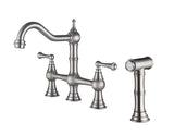 ZNTS Bridge Dual Handles Kitchen Faucet With Pull-Out Side Spray in W928111488
