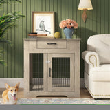 ZNTS Furniture Style Dog Crate End Table with Drawer, Pet Kennels with Double Doors, Dog House Indoor W116240714