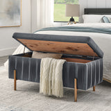 ZNTS Elegant Upholstered Velvet Storage Bench with Cedar Wood Veneer, Large Storage Ottoman with W487109969