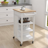 ZNTS Kitchen island rolling trolley cart with Adjustable Shelves and towel rack rubber wood table top W28235382