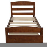 ZNTS Platform Twin Bed Frame with Storage Drawer and Wood Slat Support No Box Spring Needed, Walnut WF191655AAD