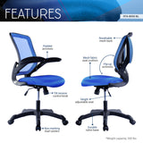 ZNTS Techni Mobili Mesh Task Office Chair with Flip Up Arms, Blue RTA-8050-BL
