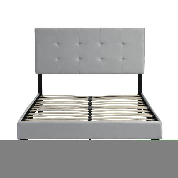 ZNTS Queen Size Upholstered Platform Bed Frame with pull point Tufted Headboard, Strong Wood Slat W31136119