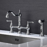 ZNTS Kitchen sink faucet with pull-out side spray, modern and chic bridge shaped double handle rotary 92093411