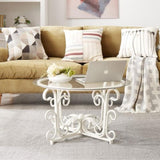 ZNTS Glass Coffee Table with Sturdy Iron Leaf-shape Base, Leisure Cocktail Table with Tempered Glass Top W2167132673