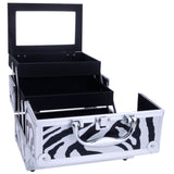 ZNTS SM-2176 Aluminum Makeup Train Case Jewelry Box Cosmetic Organizer with Mirror 9"x6"x6" White Zebra 40298534