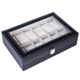 ZNTS 12 Compartments Top-level Opening Style Leather Watch Collection Box Black 30696064