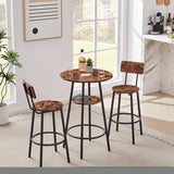 ZNTS Round bar stool set with shelves, stool with backrest Rustic Brown, 23.6'' Dia x 35.4'' H W116294524