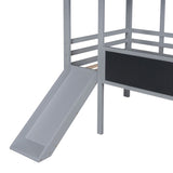 ZNTS Twin Size Loft Bed with Ladder and Slide, House Bed with Blackboard and Light Strip on the Roof, WF307450AAE