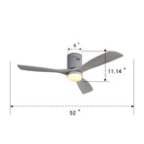 ZNTS 52 Inch Indoor Ceiling Fan With Dimmable 6 Speed Remote Silver 3 Solid Wood Blade Reversible DC W934102595