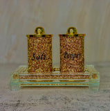ZNTS Ambrose Exquisite Salt & Pepper Canisters with Tray in Crushed Diamond Glass in Gift Box B03050634