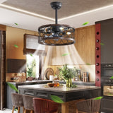 ZNTS 18Inches American Retro Style Ceiling Fan Chandeliers, Three Color Switching, Remote Control, 6 Gear W2009121355