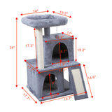 ZNTS Double-layer cat Tree with cat house and ladder - light gray W104160770