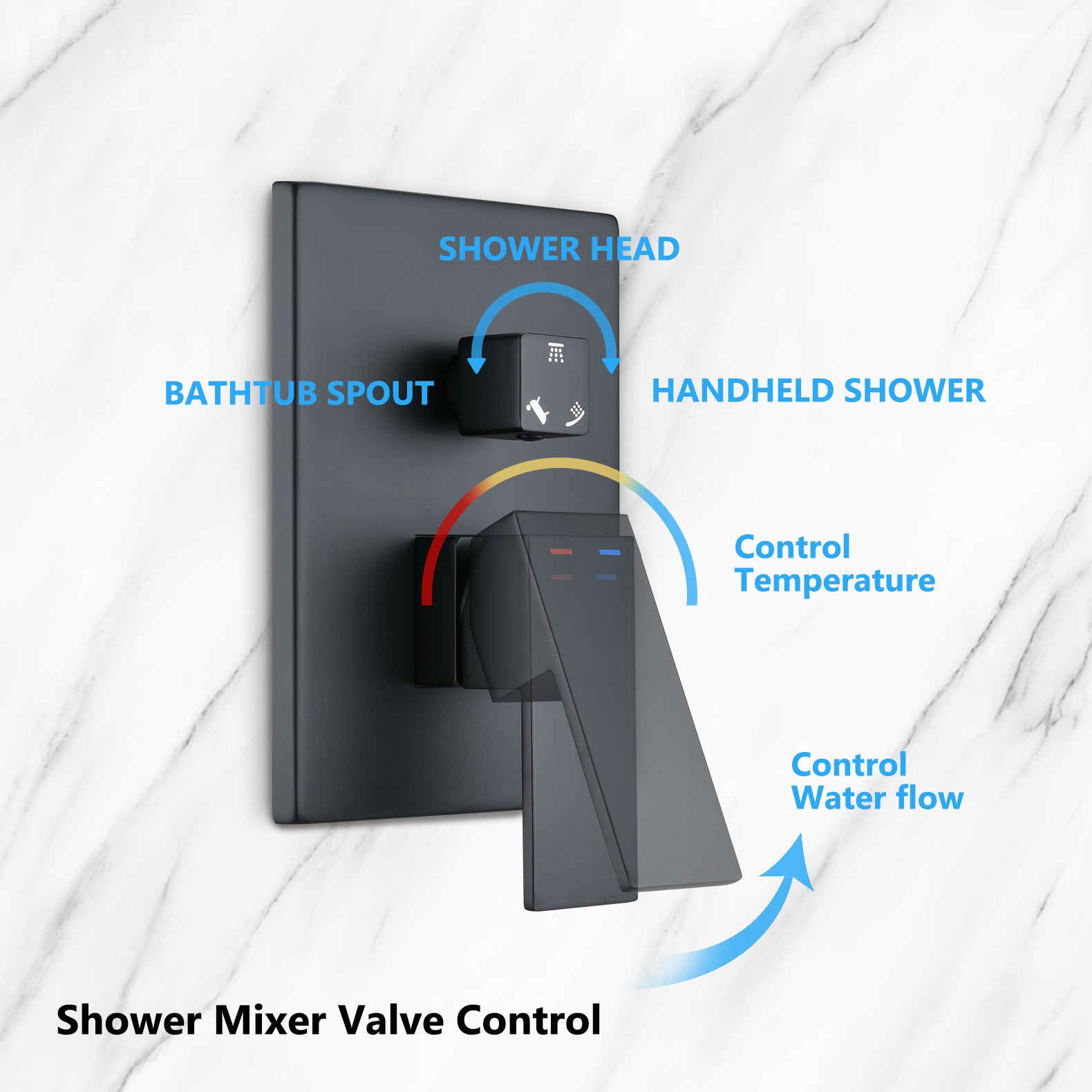 ZNTS 3 Function Mixer Shower Combo Kit with Tub Spout Matte Black W121784414