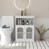ZNTS White Bathroom Cabinet with Glass W28236794