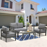 ZNTS Comfortable Couch Grey Patio Outdoor Double Small Sleeper Sofa Furniture With Aluminum Frame W1828140148