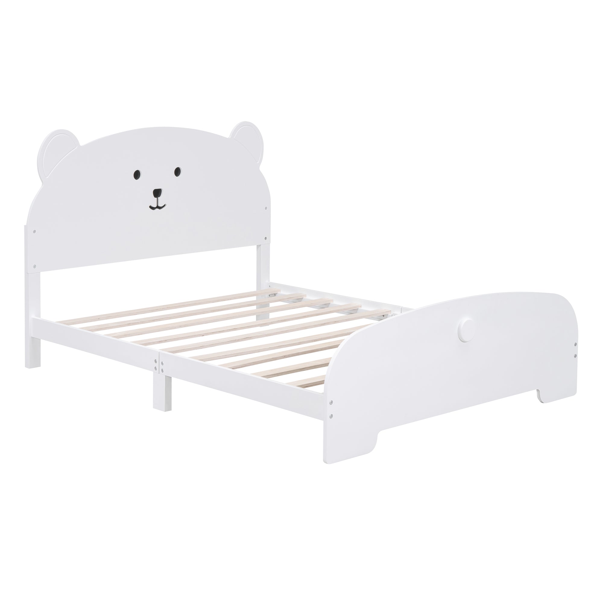 ZNTS Full Size Wood Platform Bed with Bear-shaped Headboard and Footboard,White WF307088AAK
