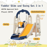ZNTS Toddler Slide and Swing Set 3 in 1,Kids Playground Climber Slide Playset with Basketball PP315112AAC