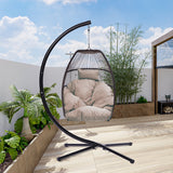 ZNTS Patio Wicker folding Hanging Chair,Rattan Swing Hammock Egg Chair with X type Base and C Type 77310809