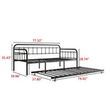 ZNTS Twin Size Metal Daybed Frame with Trundle, Heavy Duty Steel Slat Support Sofa Bed Platform with W840103518