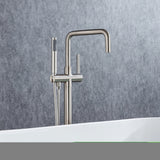 ZNTS Freestanding Tub Filler Matte Black Bathtub Faucet Floor Mount Single Handle Brass Tub Faucets with W119494678