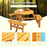 ZNTS 6-Person Circular Outdoor Wooden Picnic Table for Patio, Backyard, Garden, DIY w/ 3 Built-in W1422122467