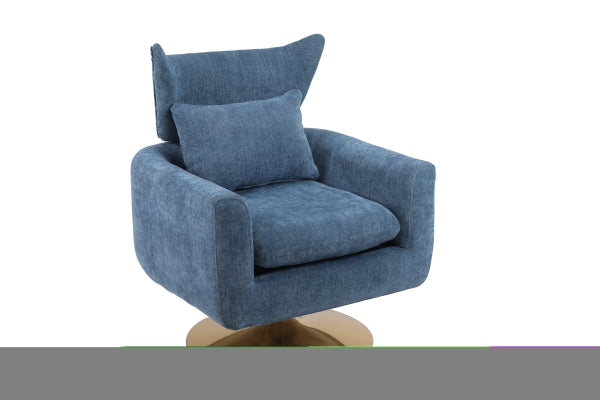 ZNTS Classic Mid-Century 360-degree Swivel Accent Chair, Blue Linen W1361104586
