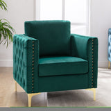 ZNTS Modern Velvet Armchair Tufted Button Accent Chair Club Chair with Steel Legs for Living Room PP281169AAG