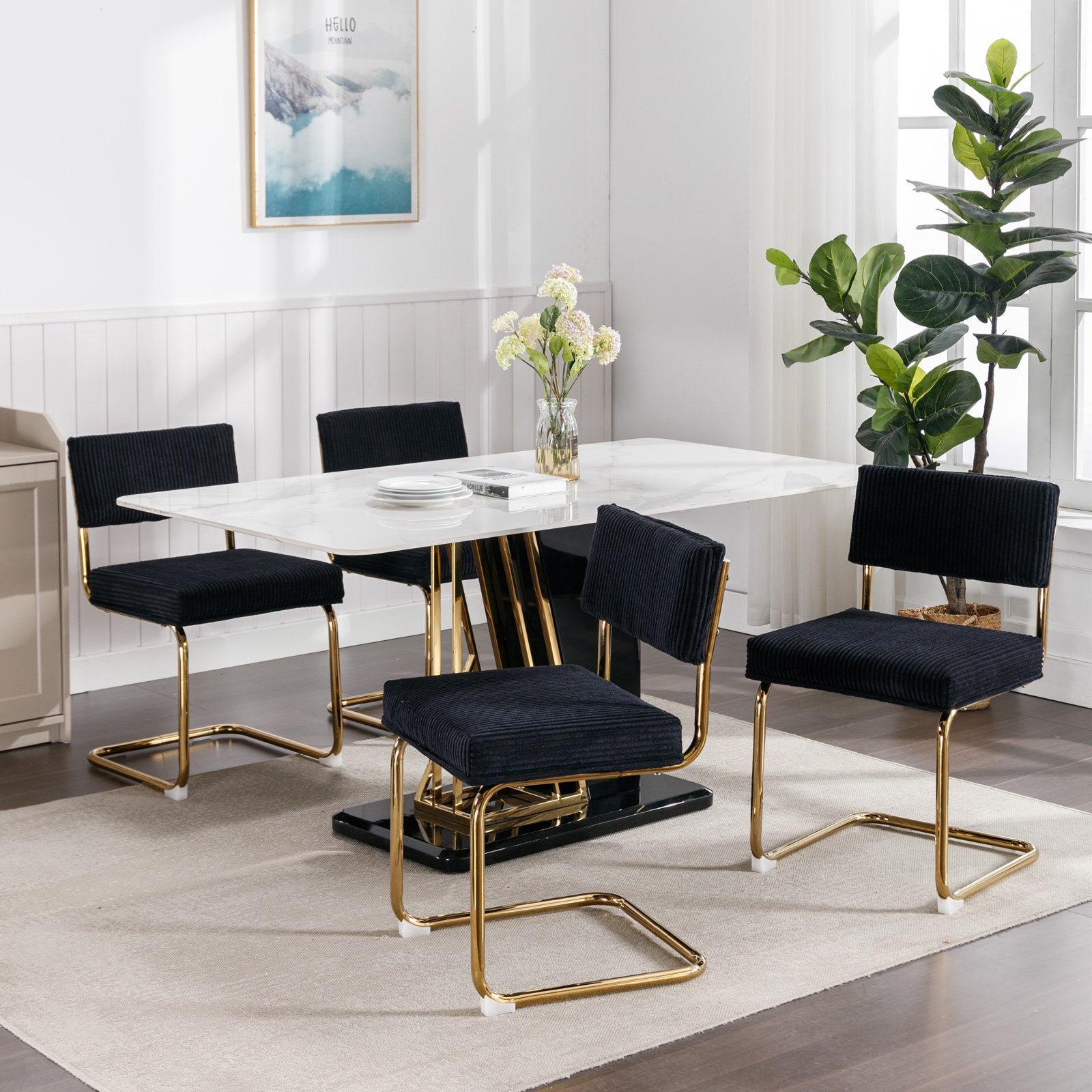 ZNTS A&A Furniture,Modern Dining with Corduroy Fabric,Gold Metal Base, Accent Armless Kitchen W114367601
