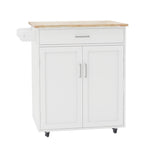 ZNTS Kitchen island rolling trolley cart with Adjustable Shelves and towel rack rubber wood table top W28235386