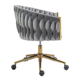 ZNTS Modern design the backrest is hand-woven Office chair,Vanity chairs with wheels,Height W2215P147915