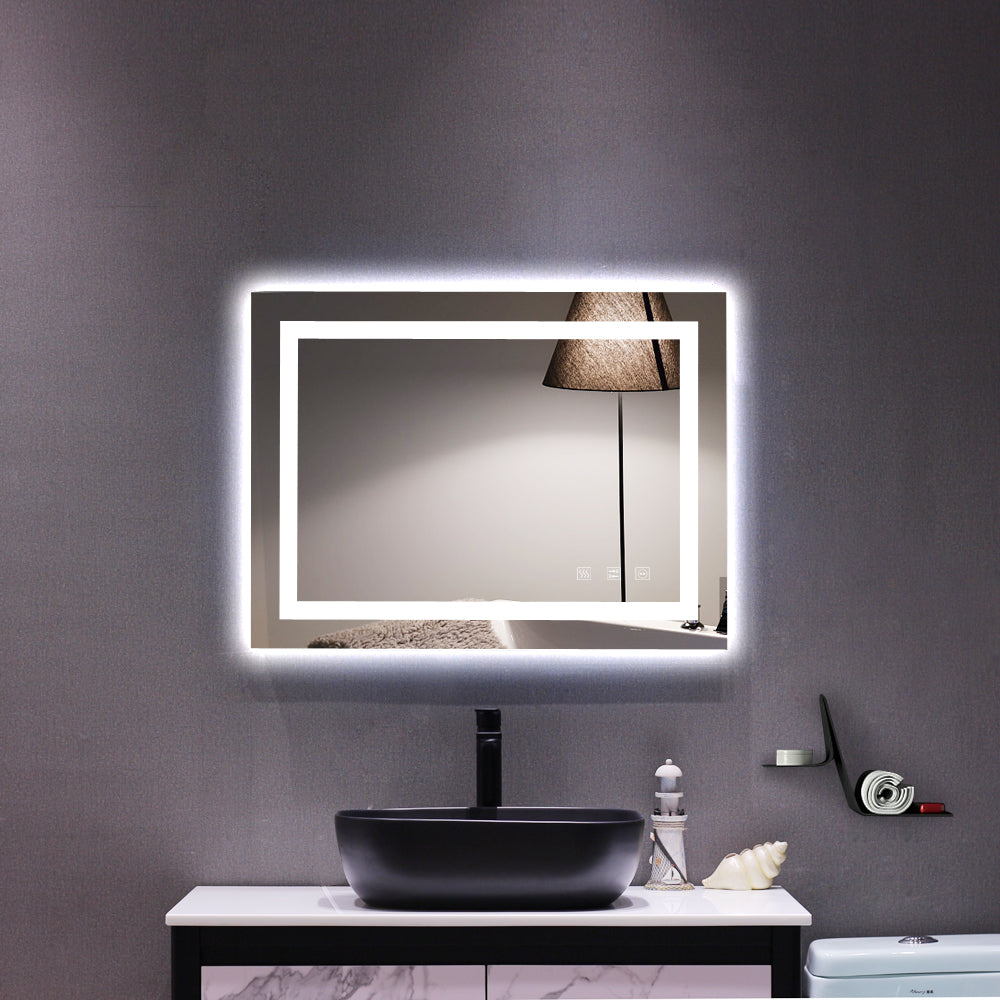 ZNTS Square Touch LED Bathroom Mirror, Tricolor Dimming Lights-32*24" 76767399
