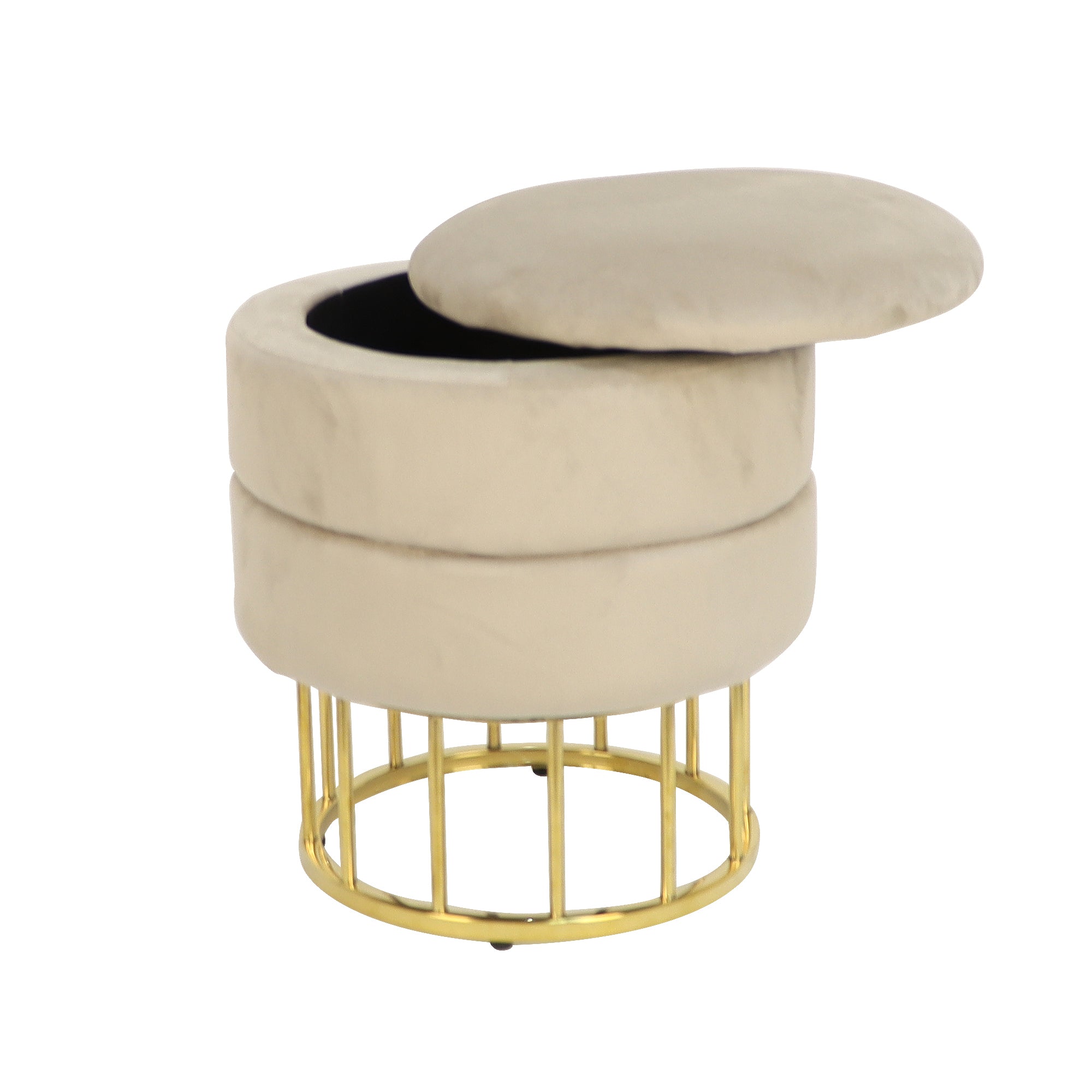 ZNTS Button Tufted Round Storage Ottoman for Living Room & Bedroom,Gold Stainless Steel Leg W172790853