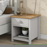 ZNTS Country Gray Solid One Drawer Nightstand Side Table with Oak Top WF294584AAG