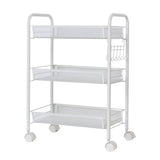 ZNTS Exquisite Honeycomb Net Three Tiers Storage Cart with Hook Ivory White 15013759