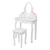 ZNTS Children's Wooden Dressing Table Reversible Round Mirror Dressing Table Chair Three Drawers White 09401206