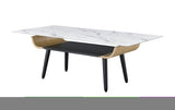 ZNTS Landon Coffee Table with Glass White Marble Texture Top and Bent Wood Design B061103279