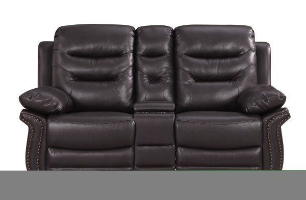 ZNTS Global United Leather Air Upholstered Reclining Console Loveseat with Fiber Back B05777734