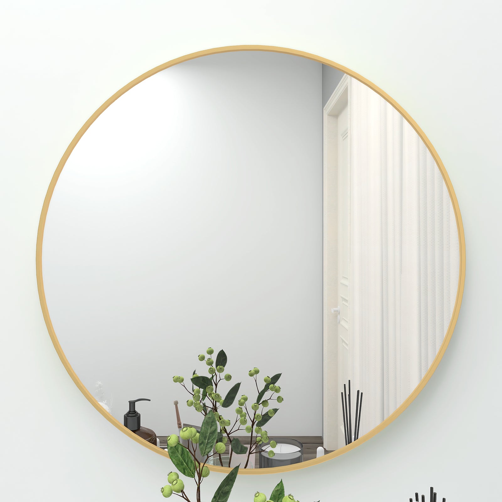 ZNTS 24" Wall Circle Mirror Large Round Gold Farmhouse Circular Mirror for Wall Decor Big Bathroom Make W66231062