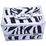 ZNTS SM-2176 Aluminum Makeup Train Case Jewelry Box Cosmetic Organizer with Mirror 9"x6"x6" White Zebra 40298534
